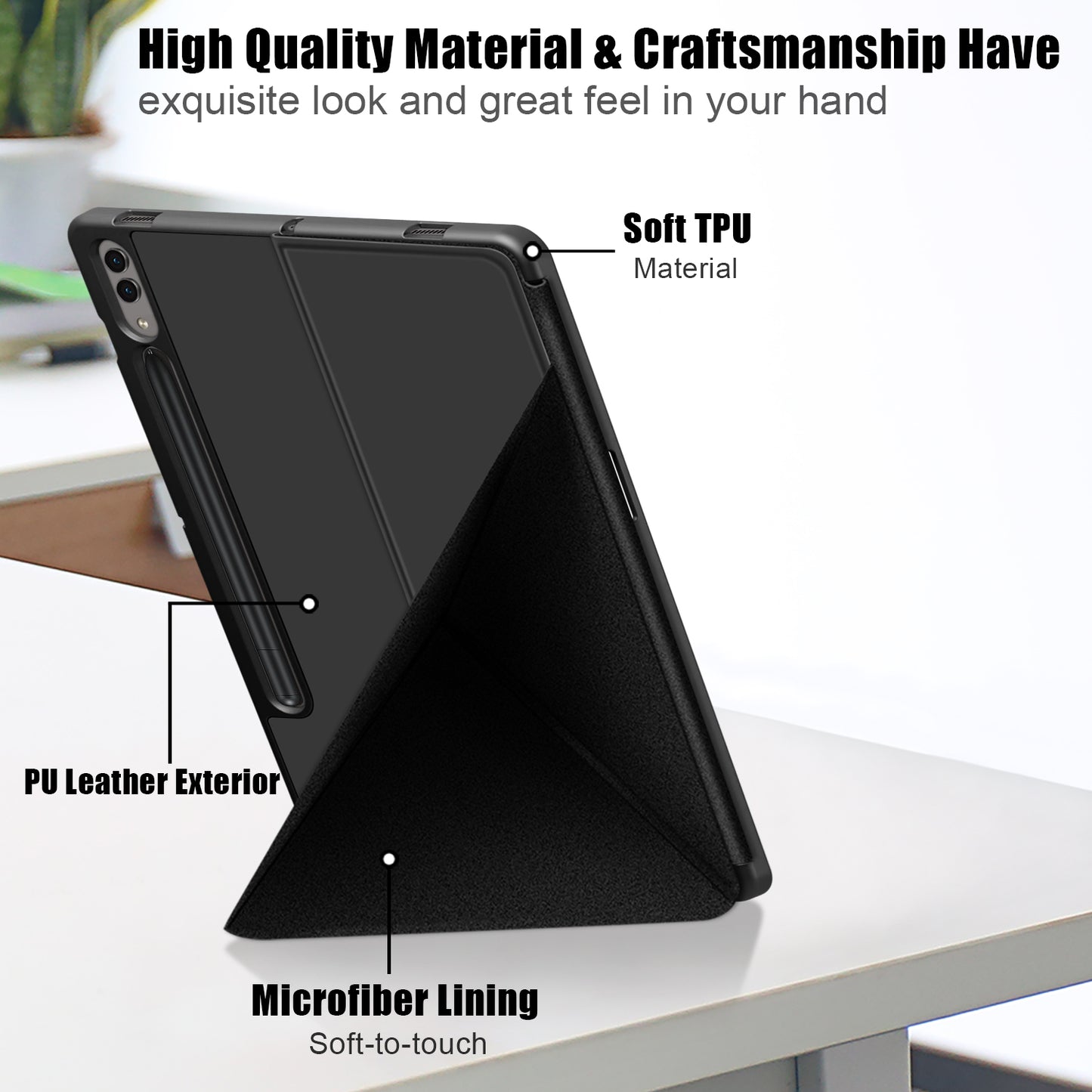 Origami Stand Case for Samsung Galaxy Tab S9+ SM-X810 (Wi-Fi), SM-X816B (5G Global), SM-X818U (5G US) PU Leather Smart Tablet Cover