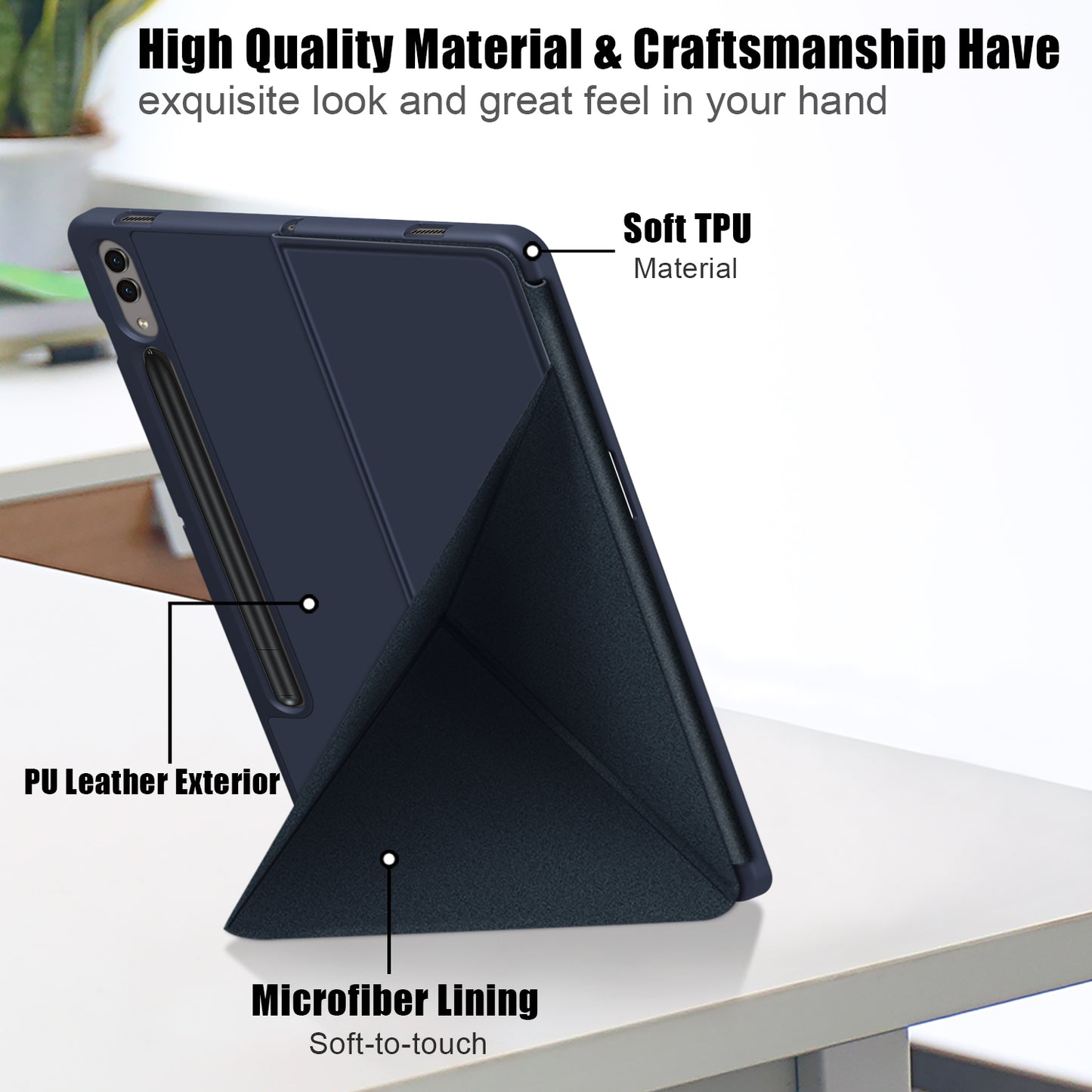 Origami Stand Case for Samsung Galaxy Tab S9+ SM-X810 (Wi-Fi), SM-X816B (5G Global), SM-X818U (5G US) PU Leather Smart Tablet Cover