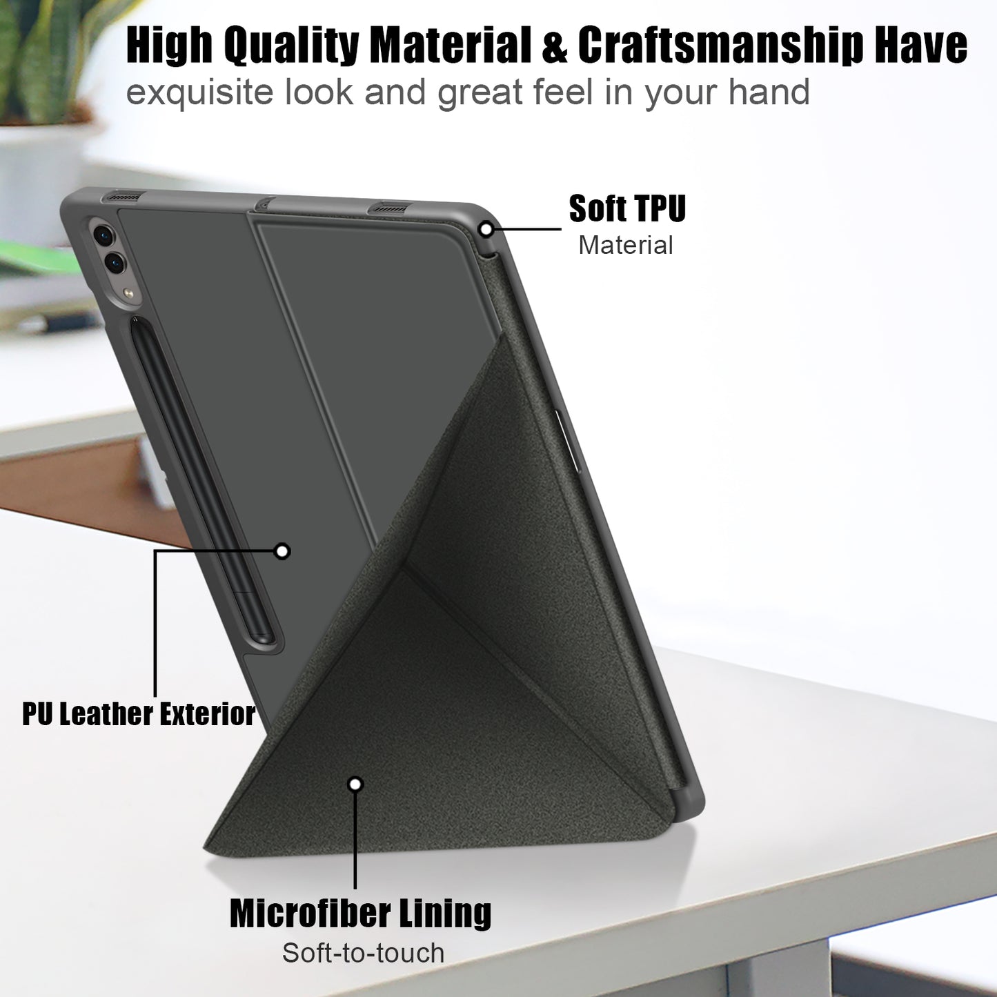 Origami Stand Case for Samsung Galaxy Tab S9+ SM-X810 (Wi-Fi), SM-X816B (5G Global), SM-X818U (5G US) PU Leather Smart Tablet Cover