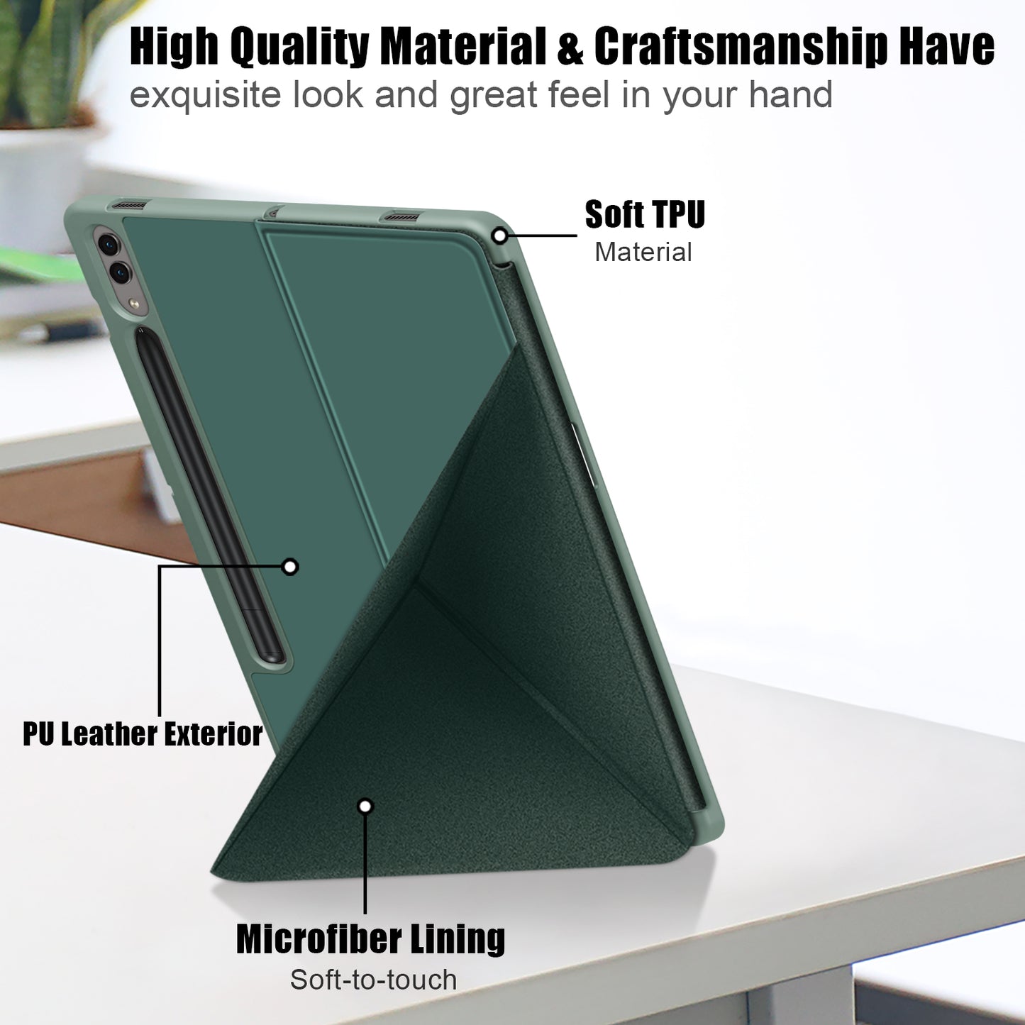 Origami Stand Case for Samsung Galaxy Tab S9+ SM-X810 (Wi-Fi), SM-X816B (5G Global), SM-X818U (5G US) PU Leather Smart Tablet Cover