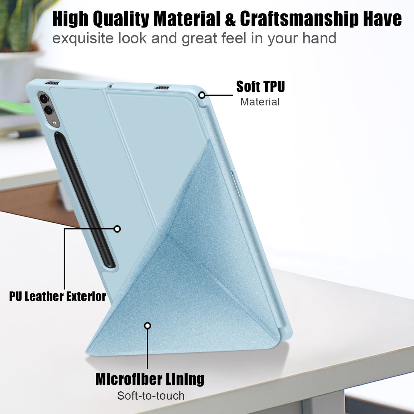 Origami Stand Case for Samsung Galaxy Tab S9+ SM-X810 (Wi-Fi), SM-X816B (5G Global), SM-X818U (5G US) PU Leather Smart Tablet Cover