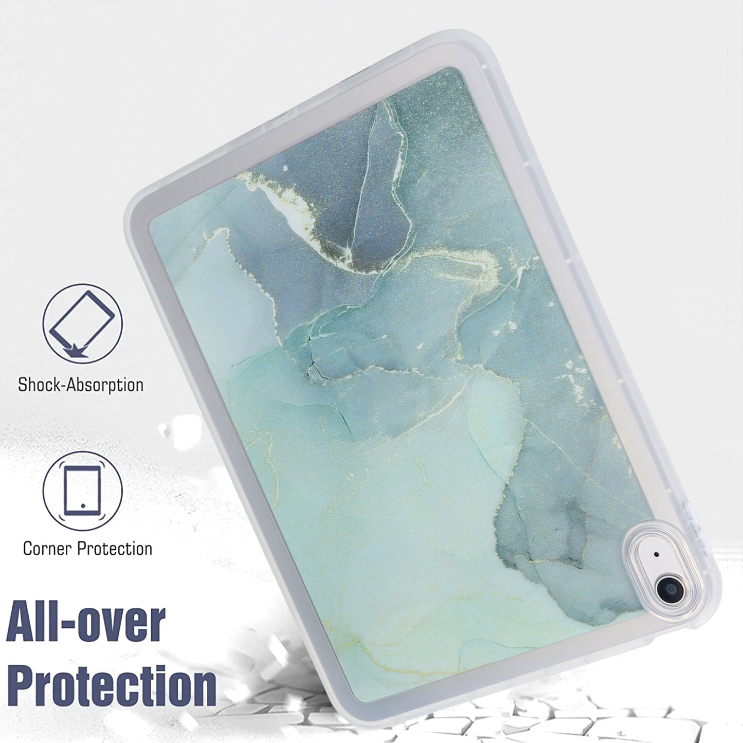 For iPad 10.9 (2022) TPU Tablet Case Marble Pattern Printing Shockproof Back Cover Shell