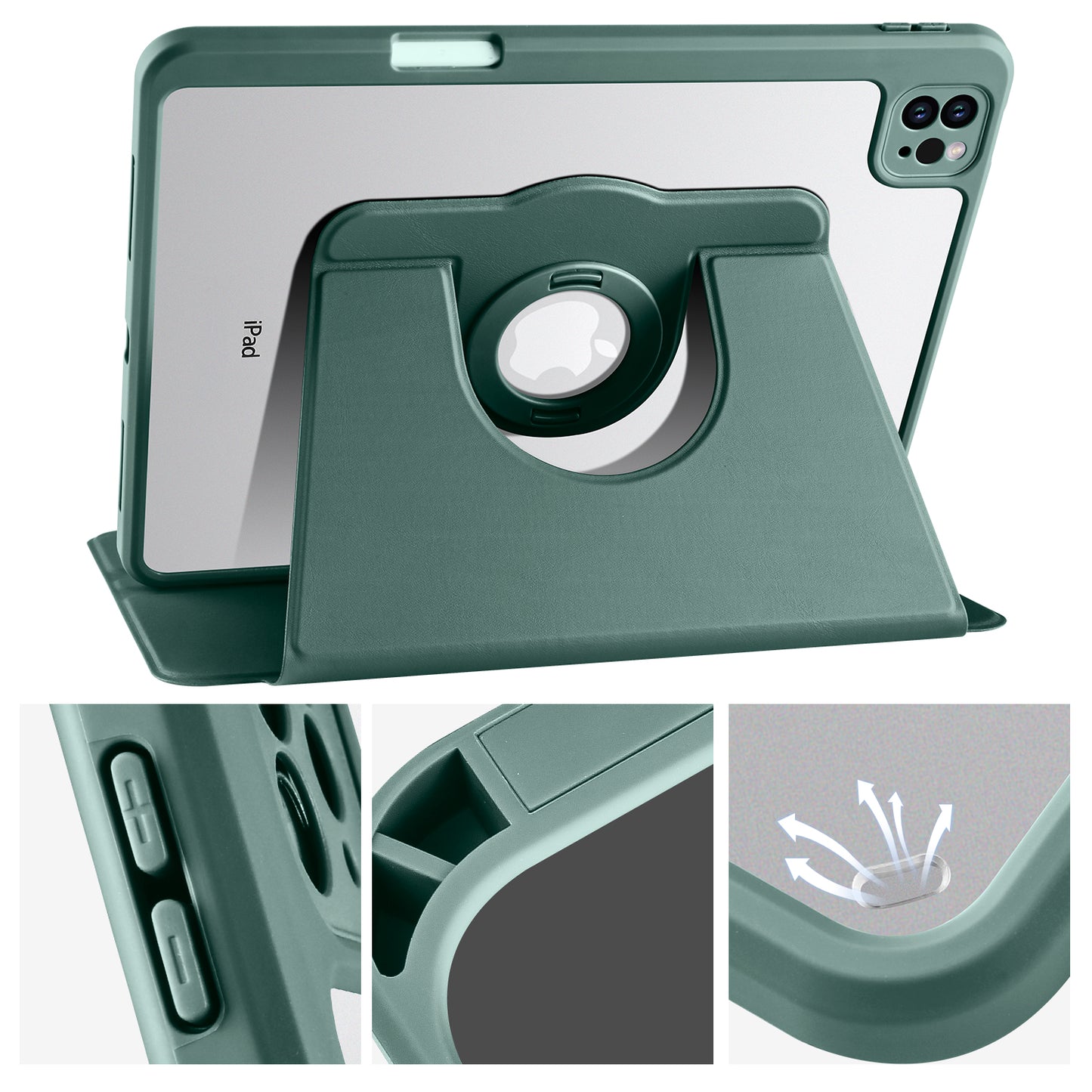 For iPad Pro 11 (2021) / (2020) / (2022) / iPad Air (2020) / (2022) Anti-Drop Tablet Case Rotating Stand PU Leather TPU Cover