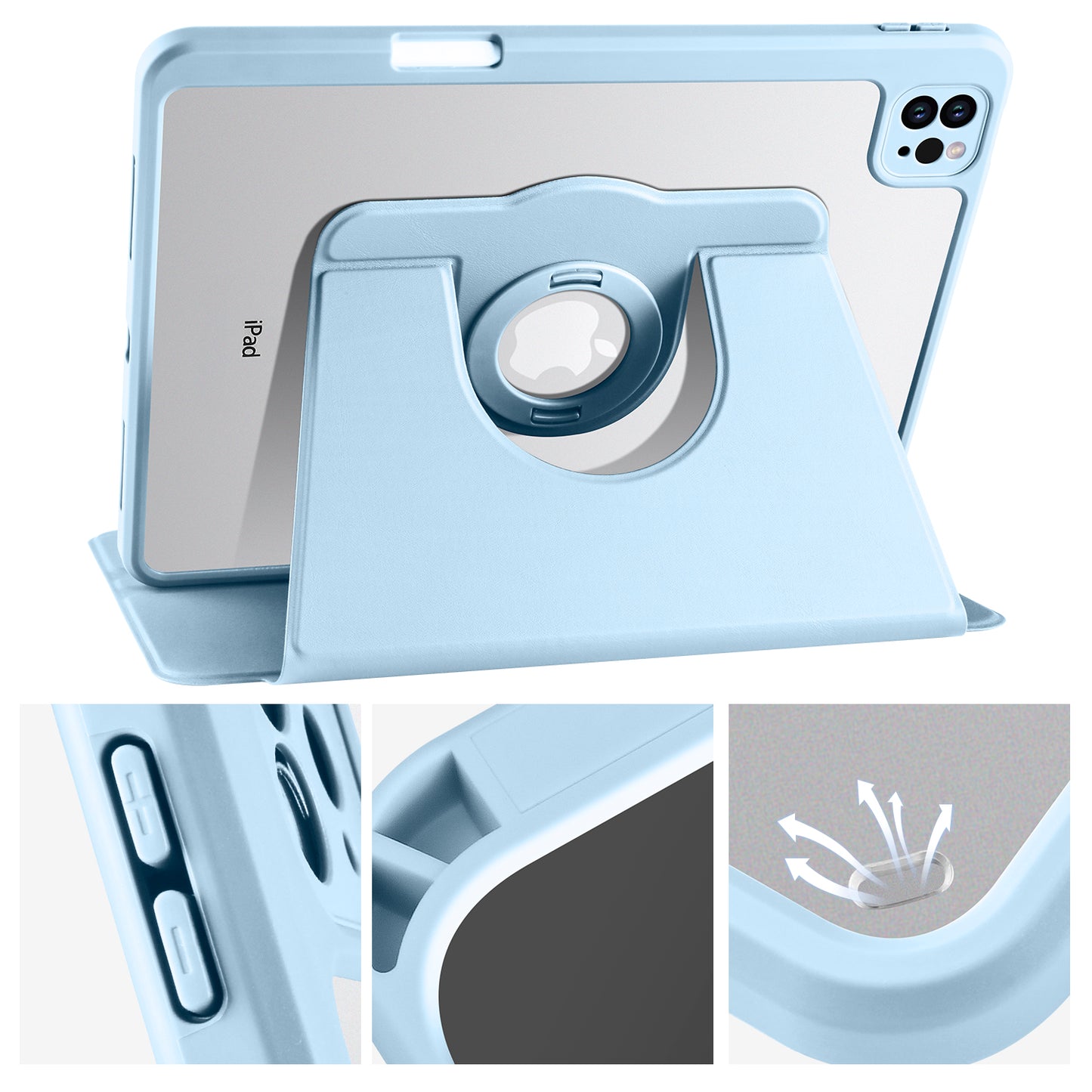 For iPad Pro 11 (2021) / (2020) / (2022) / iPad Air (2020) / (2022) Anti-Drop Tablet Case Rotating Stand PU Leather TPU Cover