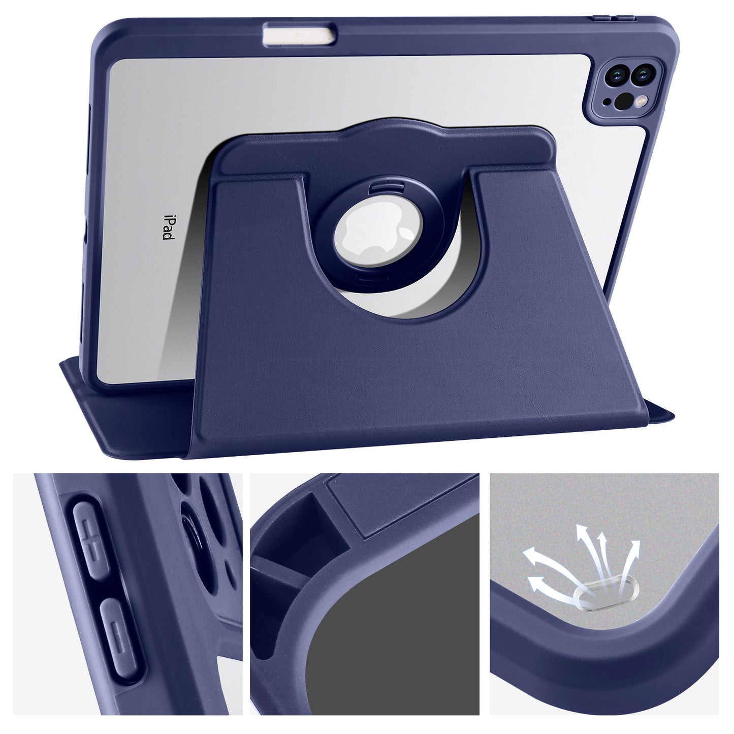 For iPad Pro 11 (2021) / (2020) / (2022) / iPad Air (2020) / (2022) Anti-Drop Tablet Case Rotating Stand PU Leather TPU Cover