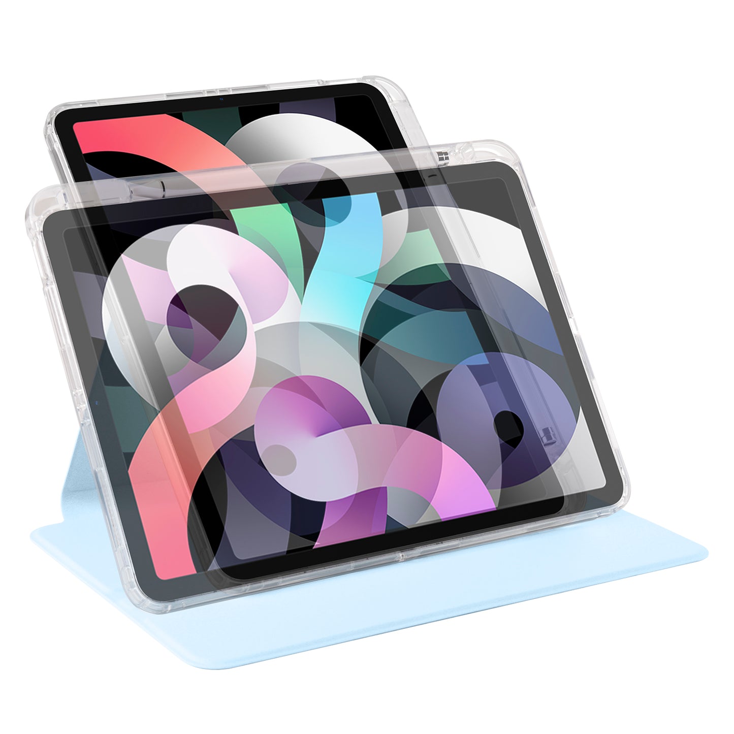 For iPad Pro 11 (2021) / (2020) / (2022) / iPad Air (2020) / (2022) Rotating Stand Tablet Cover PU Leather TPU Crystal Clear Back Case