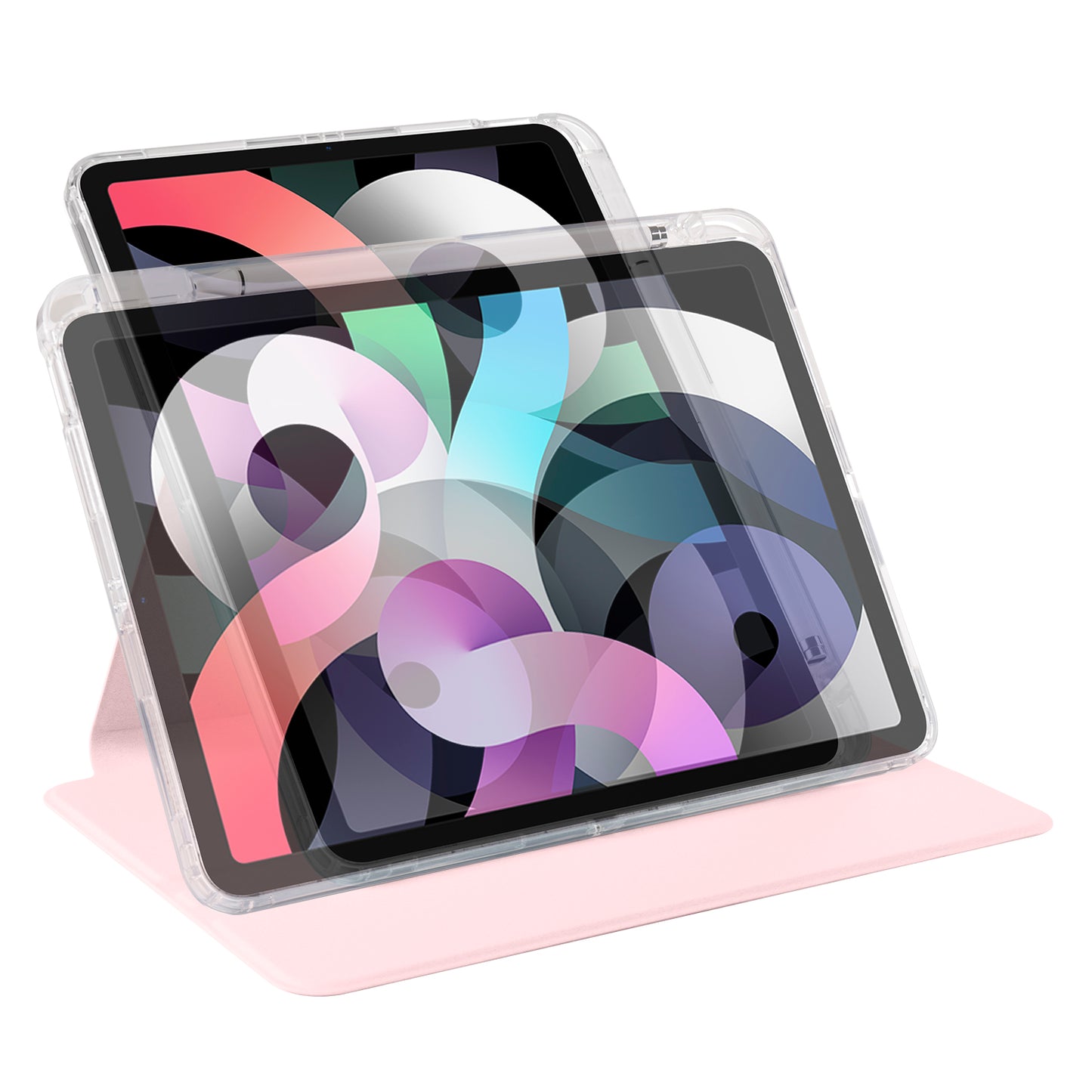 For iPad Pro 11 (2021) / (2020) / (2022) / iPad Air (2020) / (2022) Rotating Stand Tablet Cover PU Leather TPU Crystal Clear Back Case