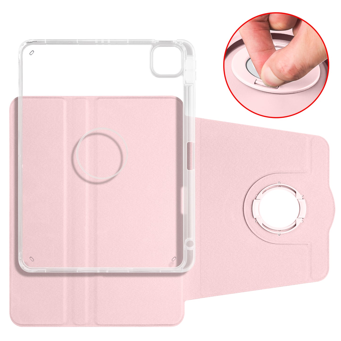 For iPad Pro 11 (2021) / (2020) / (2022) / iPad Air (2020) / (2022) Rotating Stand Tablet Cover PU Leather TPU Crystal Clear Back Case