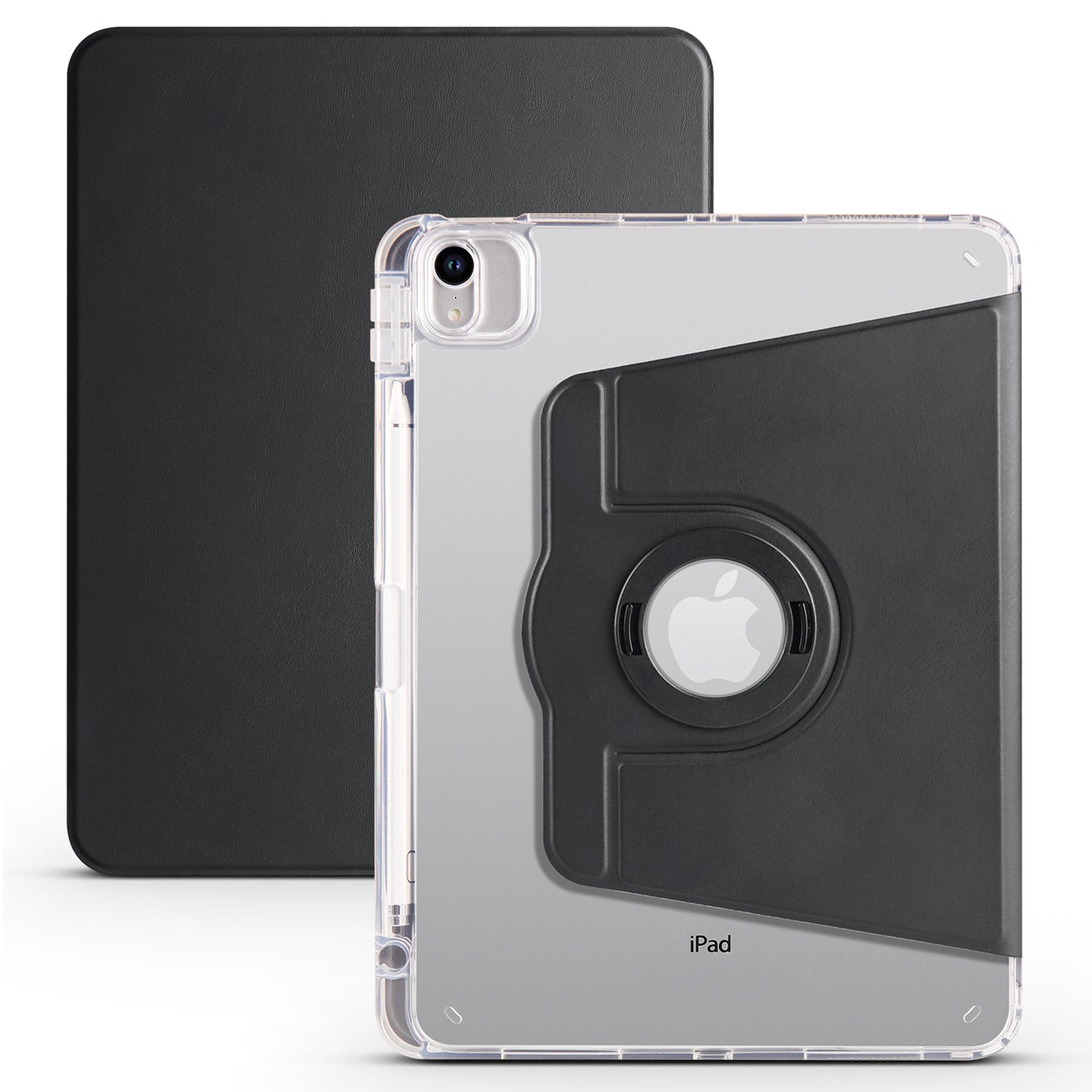 For iPad Pro 11 (2021) / (2020) / (2022) / iPad Air (2020) / (2022) Rotating Stand Tablet Cover PU Leather TPU Crystal Clear Back Case