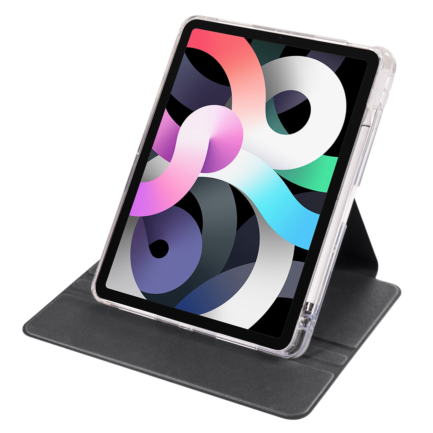 For iPad Pro 11 (2021) / (2020) / (2022) / iPad Air (2020) / (2022) Rotating Stand Tablet Cover PU Leather TPU Crystal Clear Back Case