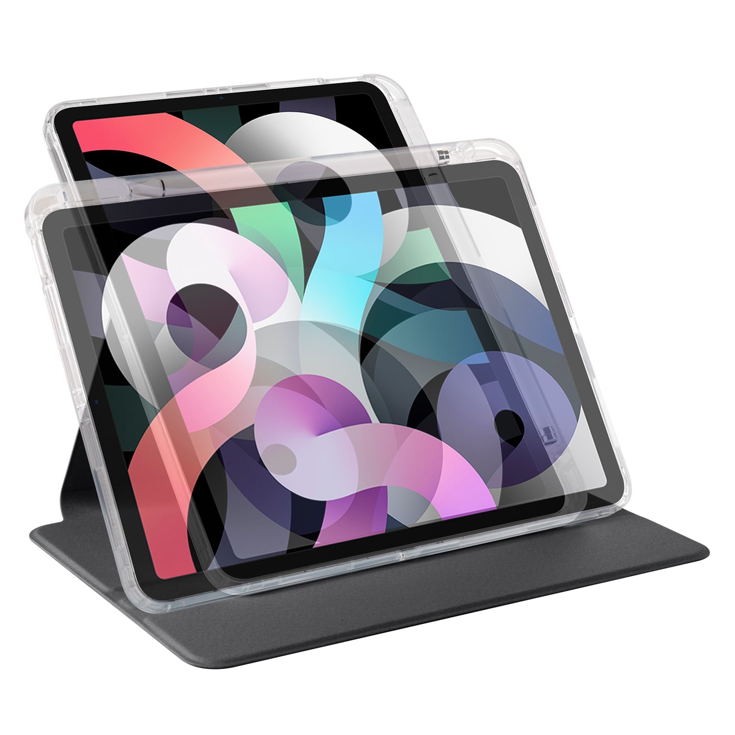 For iPad Pro 11 (2021) / (2020) / (2022) / iPad Air (2020) / (2022) Rotating Stand Tablet Cover PU Leather TPU Crystal Clear Back Case