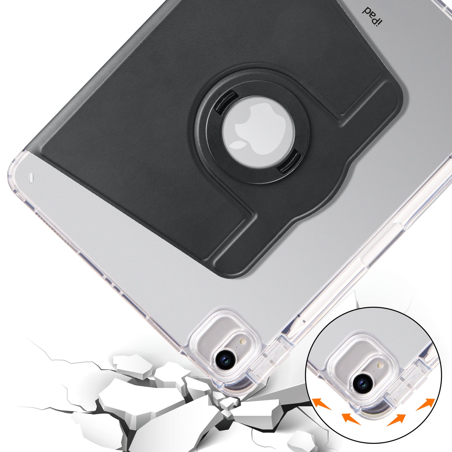 For iPad Pro 11 (2021) / (2020) / (2022) / iPad Air (2020) / (2022) Rotating Stand Tablet Cover PU Leather TPU Crystal Clear Back Case