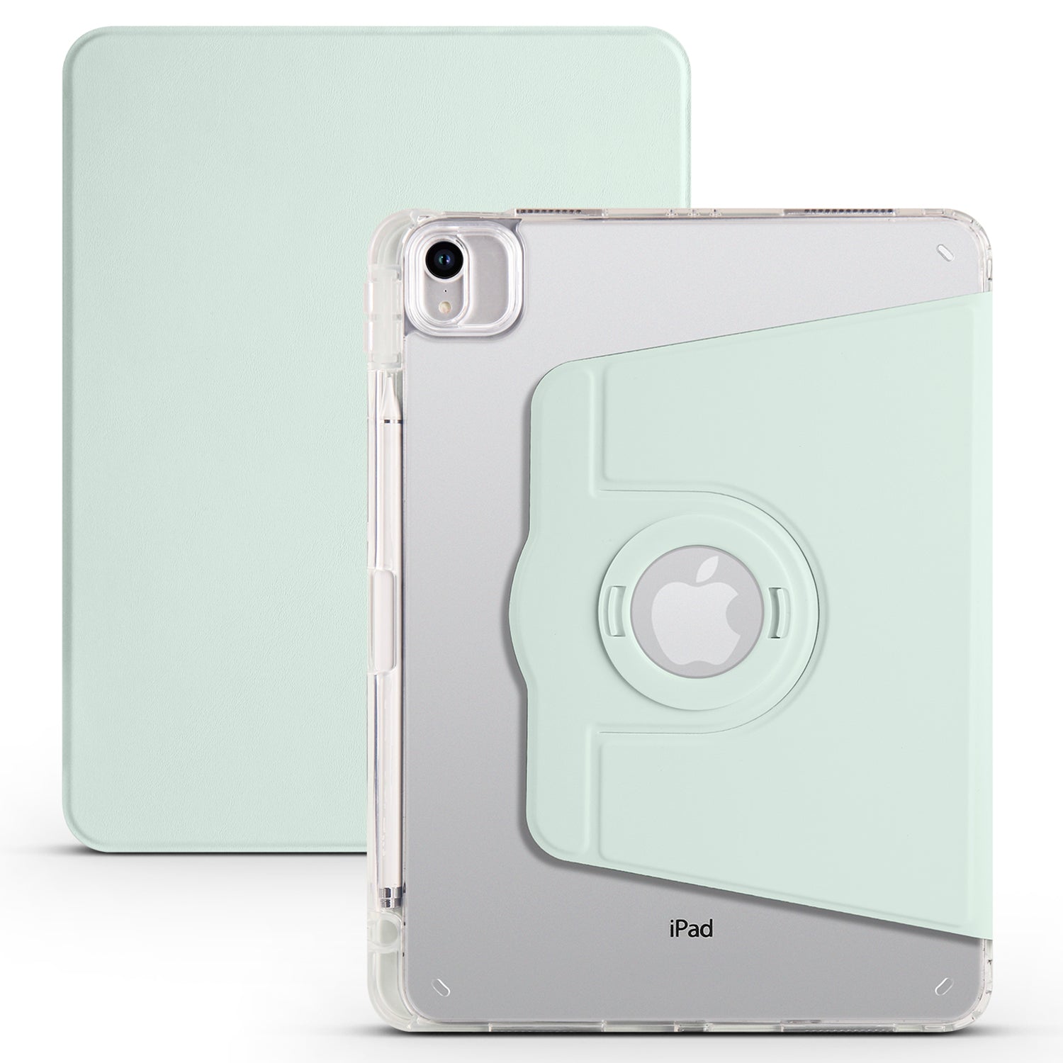 For iPad Pro 11 (2021) / (2020) / (2022) / iPad Air (2020) / (2022) Rotating Stand Tablet Cover PU Leather TPU Crystal Clear Back Case