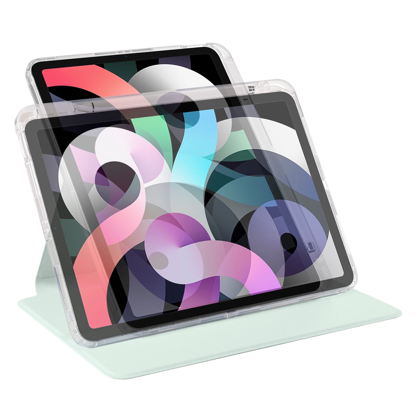 For iPad Pro 11 (2021) / (2020) / (2022) / iPad Air (2020) / (2022) Rotating Stand Tablet Cover PU Leather TPU Crystal Clear Back Case