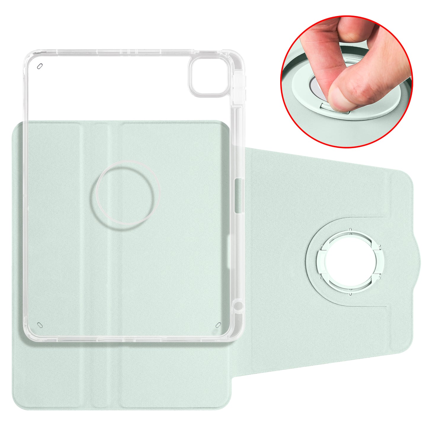 For iPad Pro 11 (2021) / (2020) / (2022) / iPad Air (2020) / (2022) Rotating Stand Tablet Cover PU Leather TPU Crystal Clear Back Case