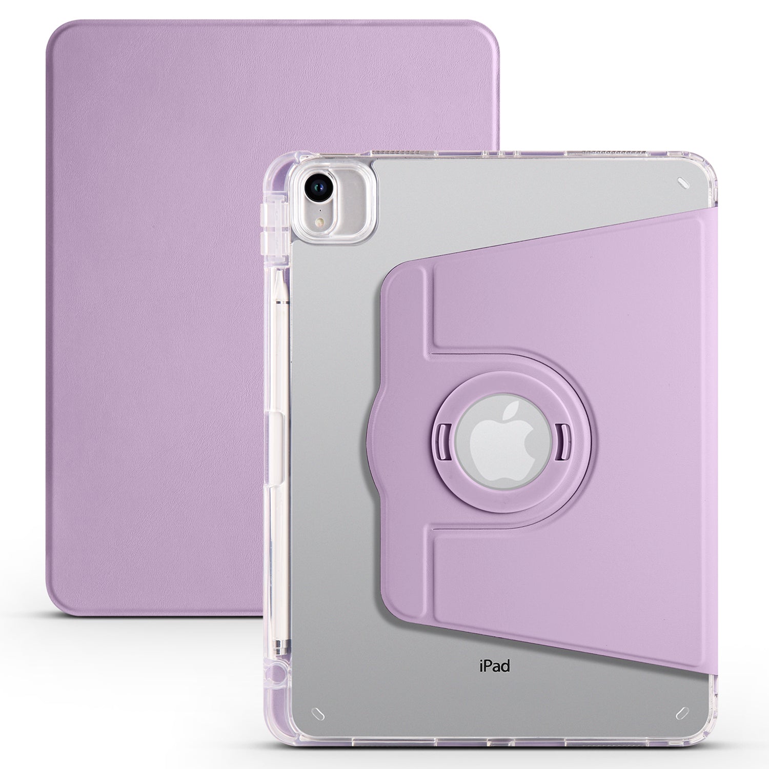 For iPad Pro 11 (2021) / (2020) / (2022) / iPad Air (2020) / (2022) Rotating Stand Tablet Cover PU Leather TPU Crystal Clear Back Case
