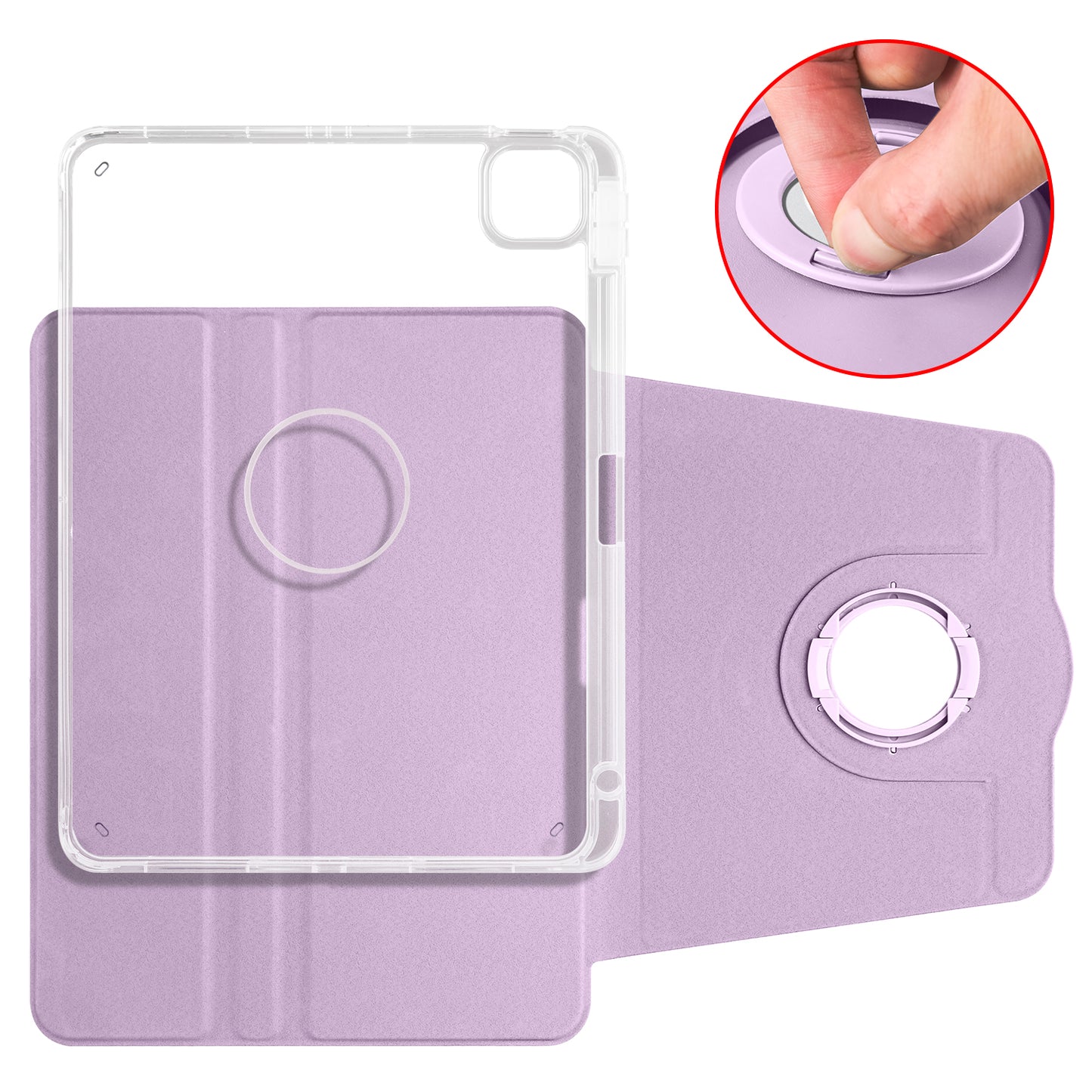 For iPad Pro 11 (2021) / (2020) / (2022) / iPad Air (2020) / (2022) Rotating Stand Tablet Cover PU Leather TPU Crystal Clear Back Case
