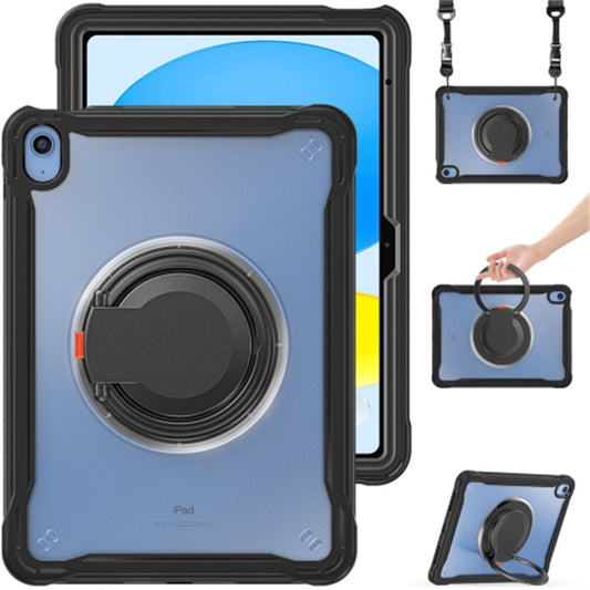 For iPad 10.9 (2022) 360-Degree Rotating Kickstand PC+TPU Cover Shockproof Portable Tablet Case with Shoulder Strap