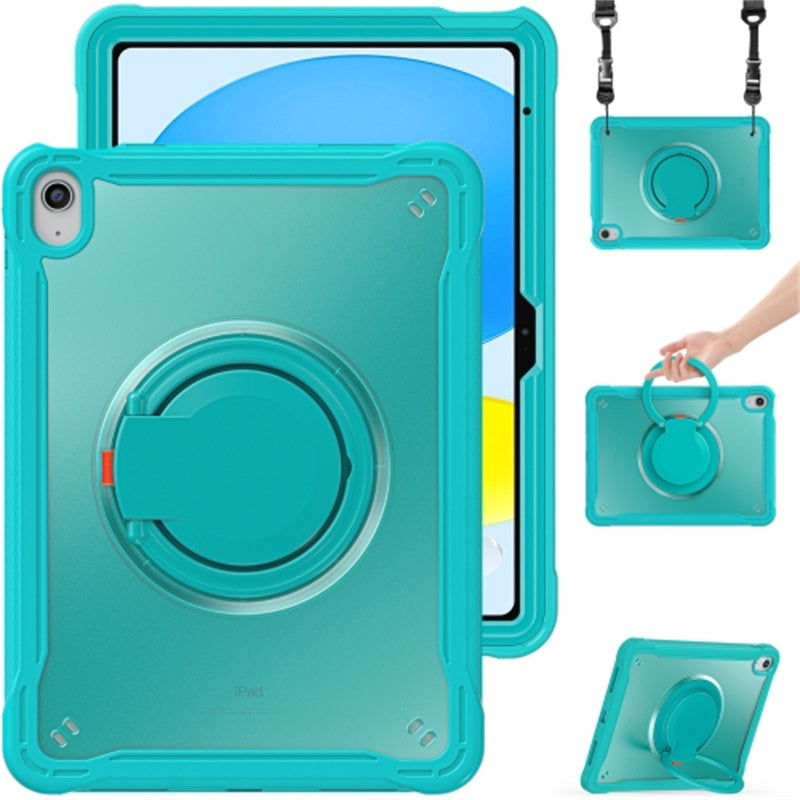 For iPad 10.9 (2022) 360-Degree Rotating Kickstand PC+TPU Cover Shockproof Portable Tablet Case with Shoulder Strap