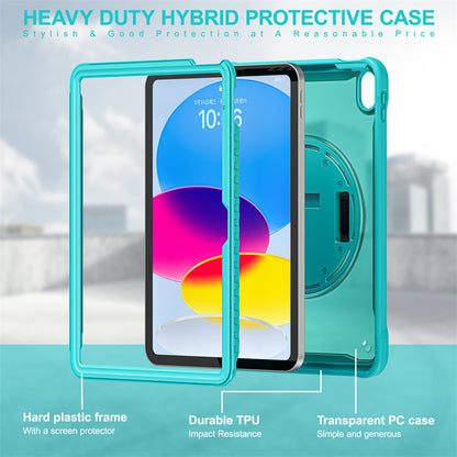 For iPad 10.9 (2022) 360-Degree Rotating Kickstand PC+TPU Cover Shockproof Portable Tablet Case with Shoulder Strap