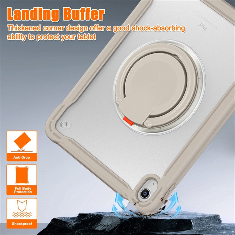 For iPad 10.9 (2022) 360-Degree Rotating Kickstand PC+TPU Cover Shockproof Portable Tablet Case with Shoulder Strap