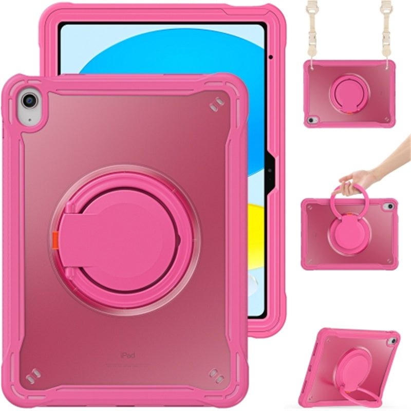 For iPad 10.9 (2022) 360-Degree Rotating Kickstand PC+TPU Cover Shockproof Portable Tablet Case with Shoulder Strap
