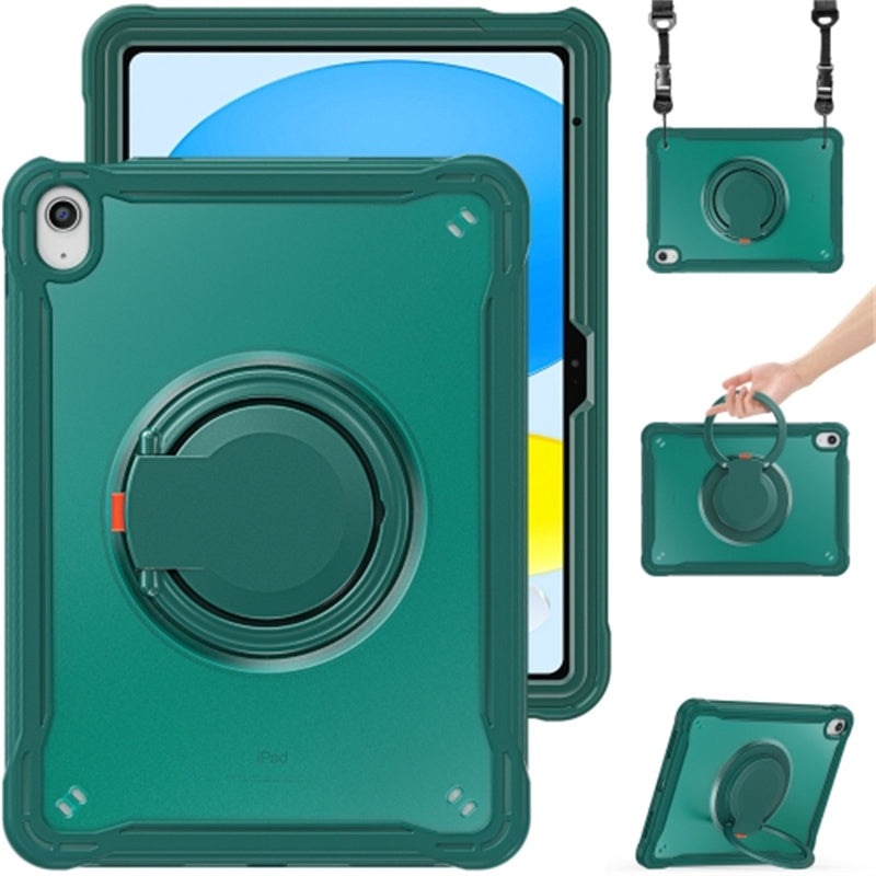 For iPad 10.9 (2022) 360-Degree Rotating Kickstand PC+TPU Cover Shockproof Portable Tablet Case with Shoulder Strap