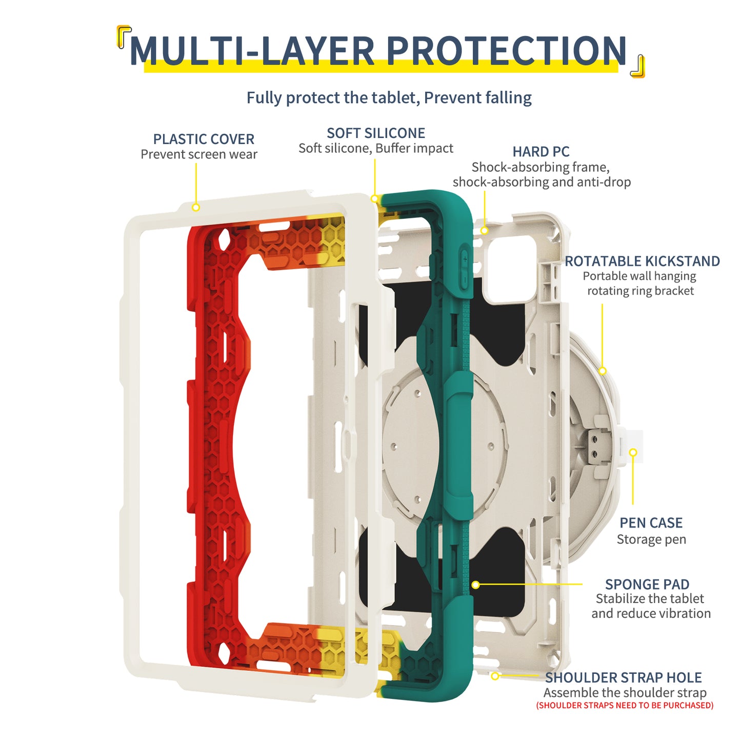 For Xiaomi Pad 6 PC + Silicone Protective Cover 360-degree Rotary Kickstand Drop-proof Tablet Case