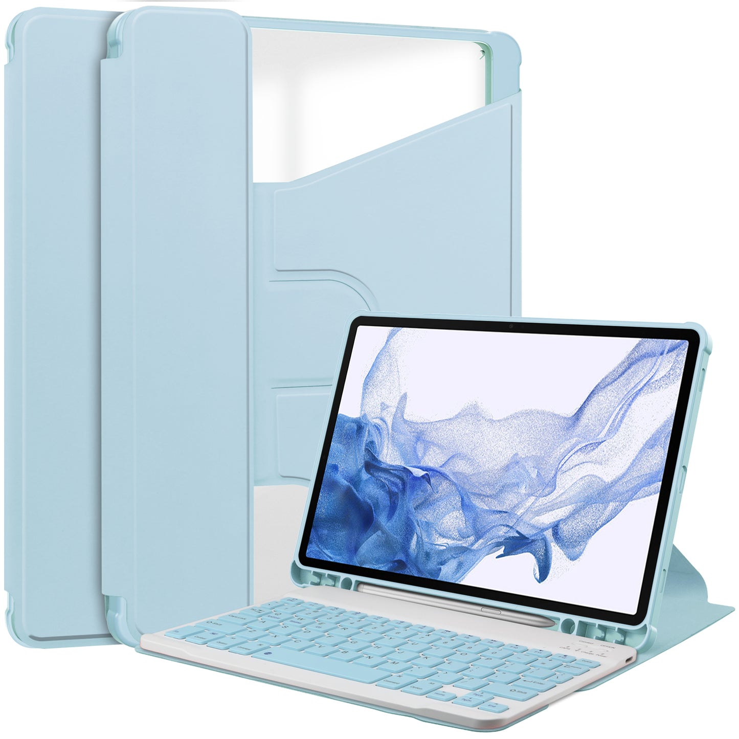 For Samsung Galaxy Tab S9 Tablet Case 360-Degree Rotating Stand Leather+Acrylic Cover with Wireless Keyboard