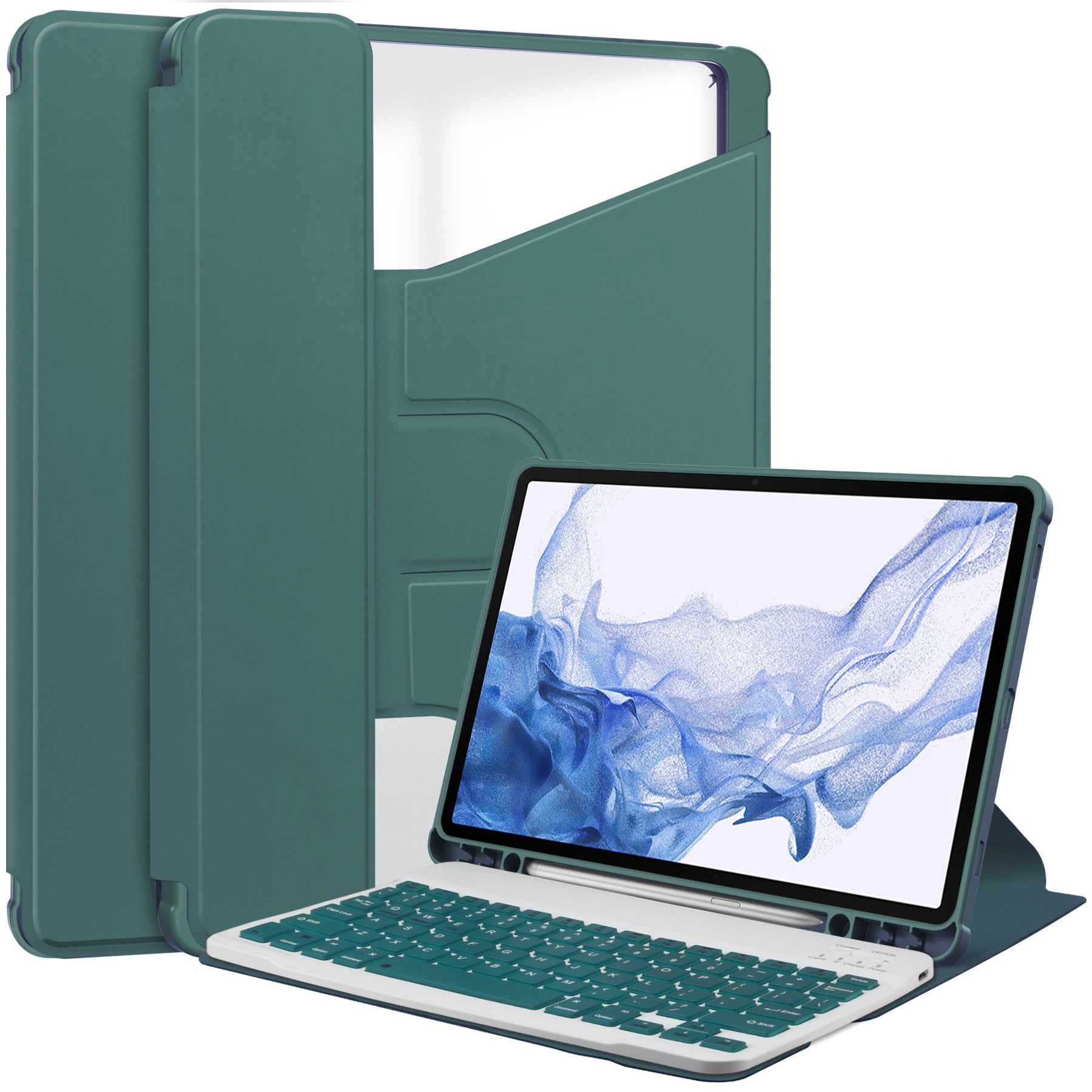 For Samsung Galaxy Tab S9 Tablet Case 360-Degree Rotating Stand Leather+Acrylic Cover with Wireless Keyboard