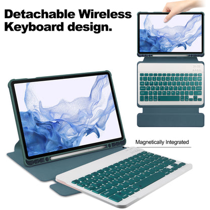 For Samsung Galaxy Tab S9 Tablet Case 360-Degree Rotating Stand Leather+Acrylic Cover with Wireless Keyboard