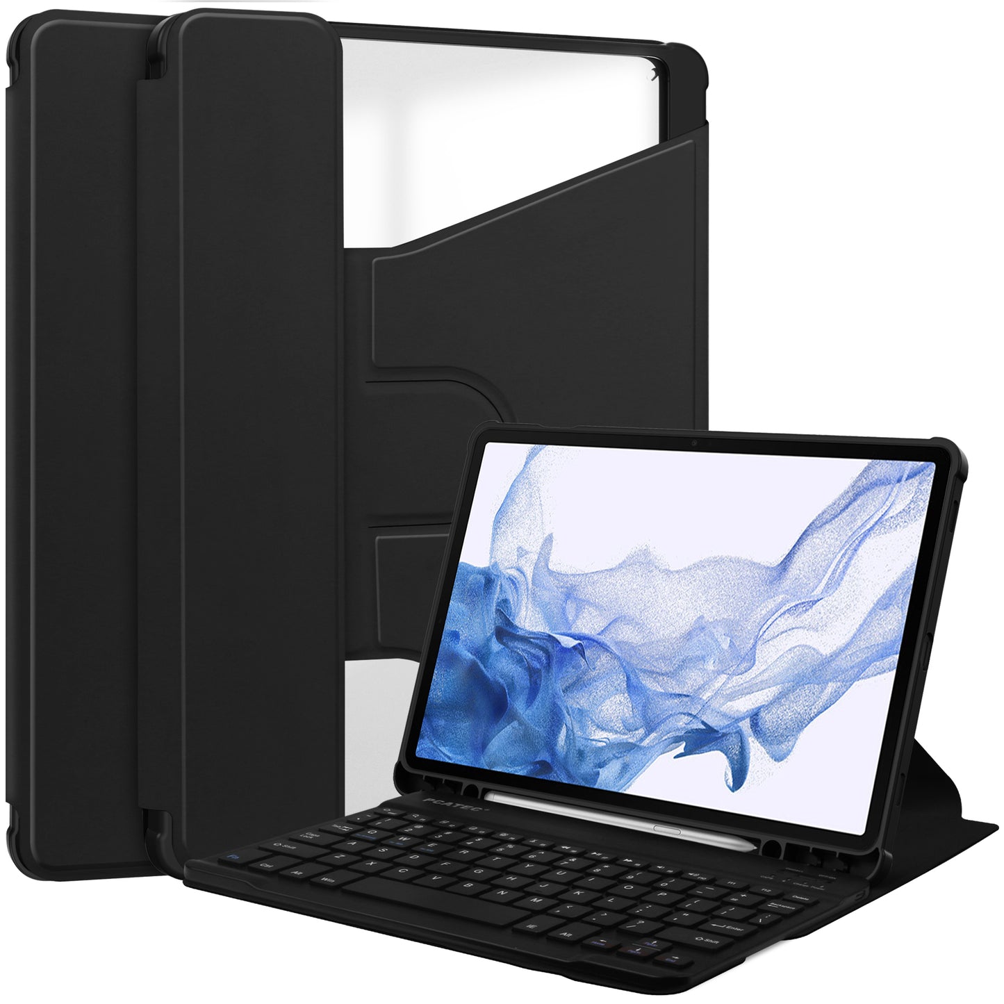 For Samsung Galaxy Tab S9 Tablet Case 360-Degree Rotating Stand Leather+Acrylic Cover with Wireless Keyboard