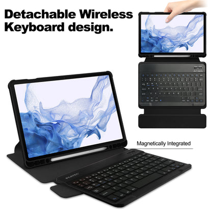 For Samsung Galaxy Tab S9 Tablet Case 360-Degree Rotating Stand Leather+Acrylic Cover with Wireless Keyboard