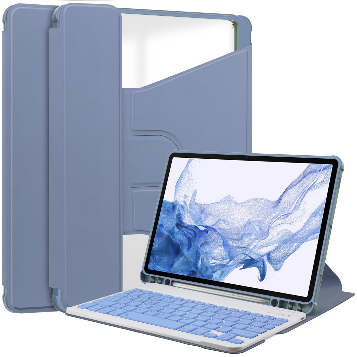 For Samsung Galaxy Tab S9 Tablet Case 360-Degree Rotating Stand Leather+Acrylic Cover with Wireless Keyboard