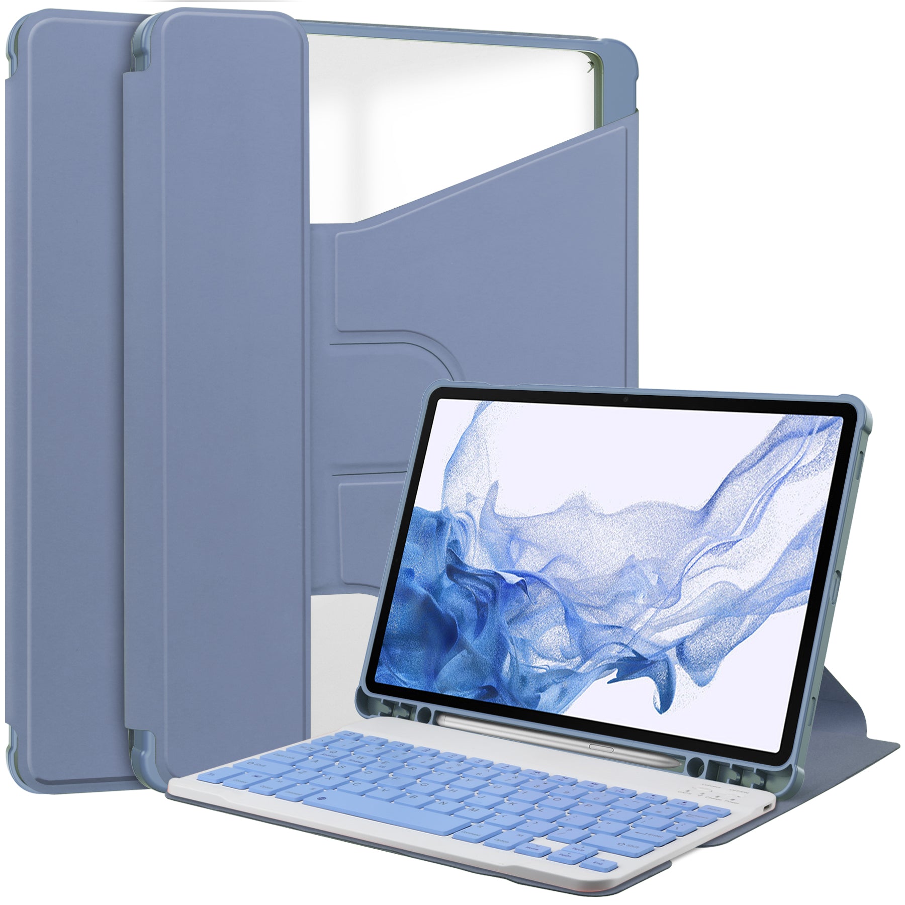 For Samsung Galaxy Tab S9 Tablet Case 360-Degree Rotating Stand Leather+Acrylic Cover with Wireless Keyboard