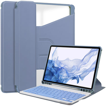 For Samsung Galaxy Tab S9 Tablet Case 360-Degree Rotating Stand Leather+Acrylic Cover with Wireless Keyboard