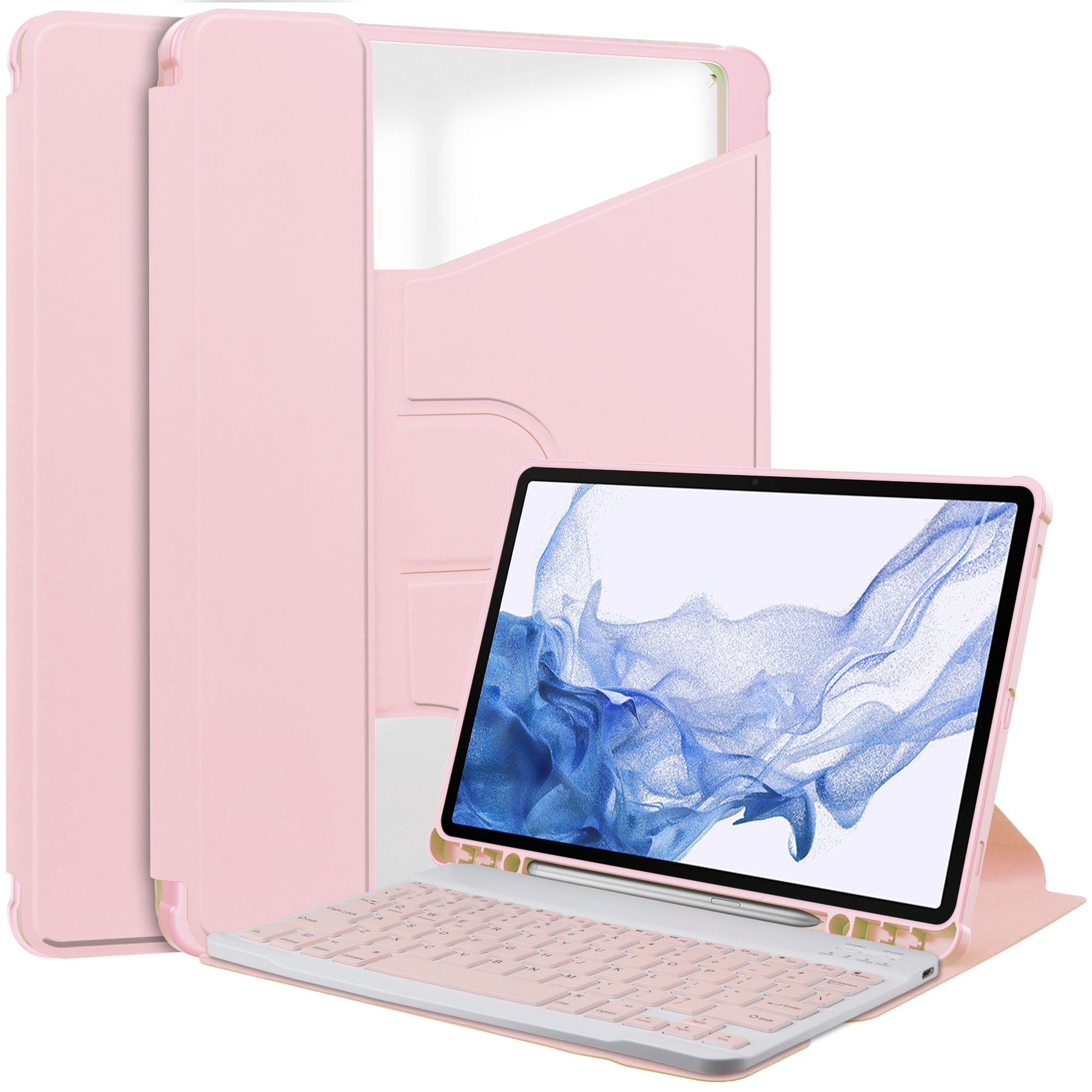 For Samsung Galaxy Tab S9 Tablet Case 360-Degree Rotating Stand Leather+Acrylic Cover with Wireless Keyboard