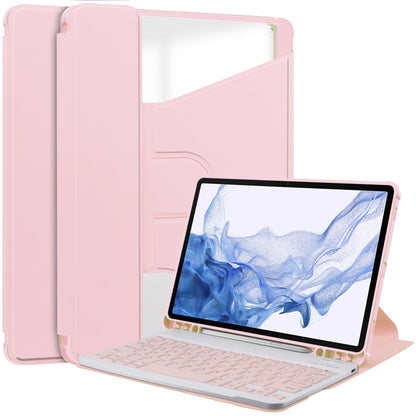 For Samsung Galaxy Tab S9 Tablet Case 360-Degree Rotating Stand Leather+Acrylic Cover with Wireless Keyboard