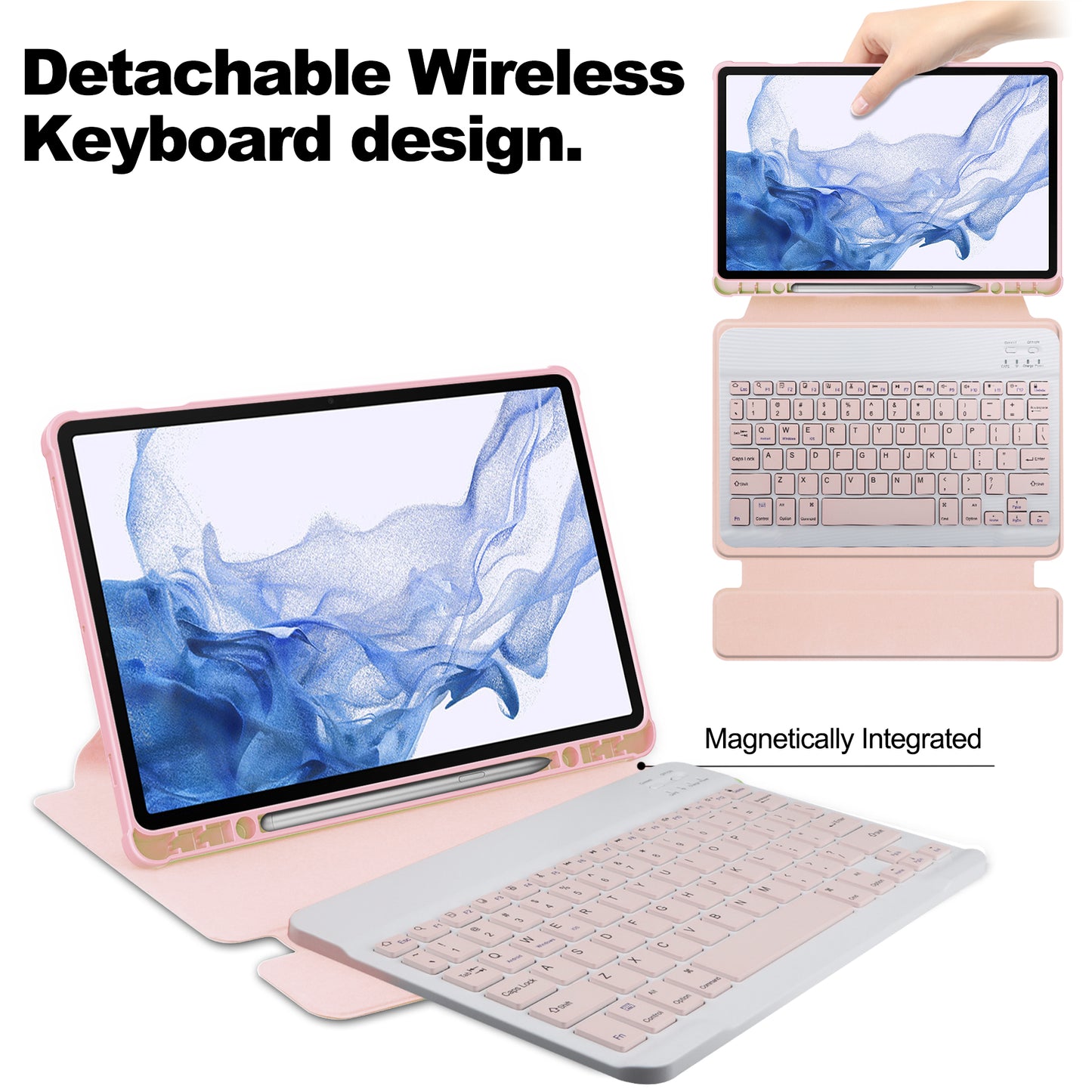 For Samsung Galaxy Tab S9 Tablet Case 360-Degree Rotating Stand Leather+Acrylic Cover with Wireless Keyboard