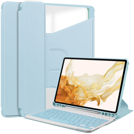 Tablet Case with Wireless Keyboard for Samsung Galaxy Tab S9+ , 360-Degree Rotating Stand PU Leather+Acrylic Cover