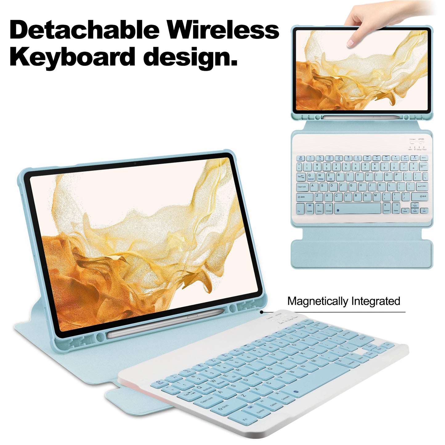 Tablet Case with Wireless Keyboard for Samsung Galaxy Tab S9+ , 360-Degree Rotating Stand PU Leather+Acrylic Cover