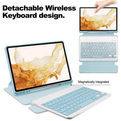 Tablet Case with Wireless Keyboard for Samsung Galaxy Tab S9+ , 360-Degree Rotating Stand PU Leather+Acrylic Cover