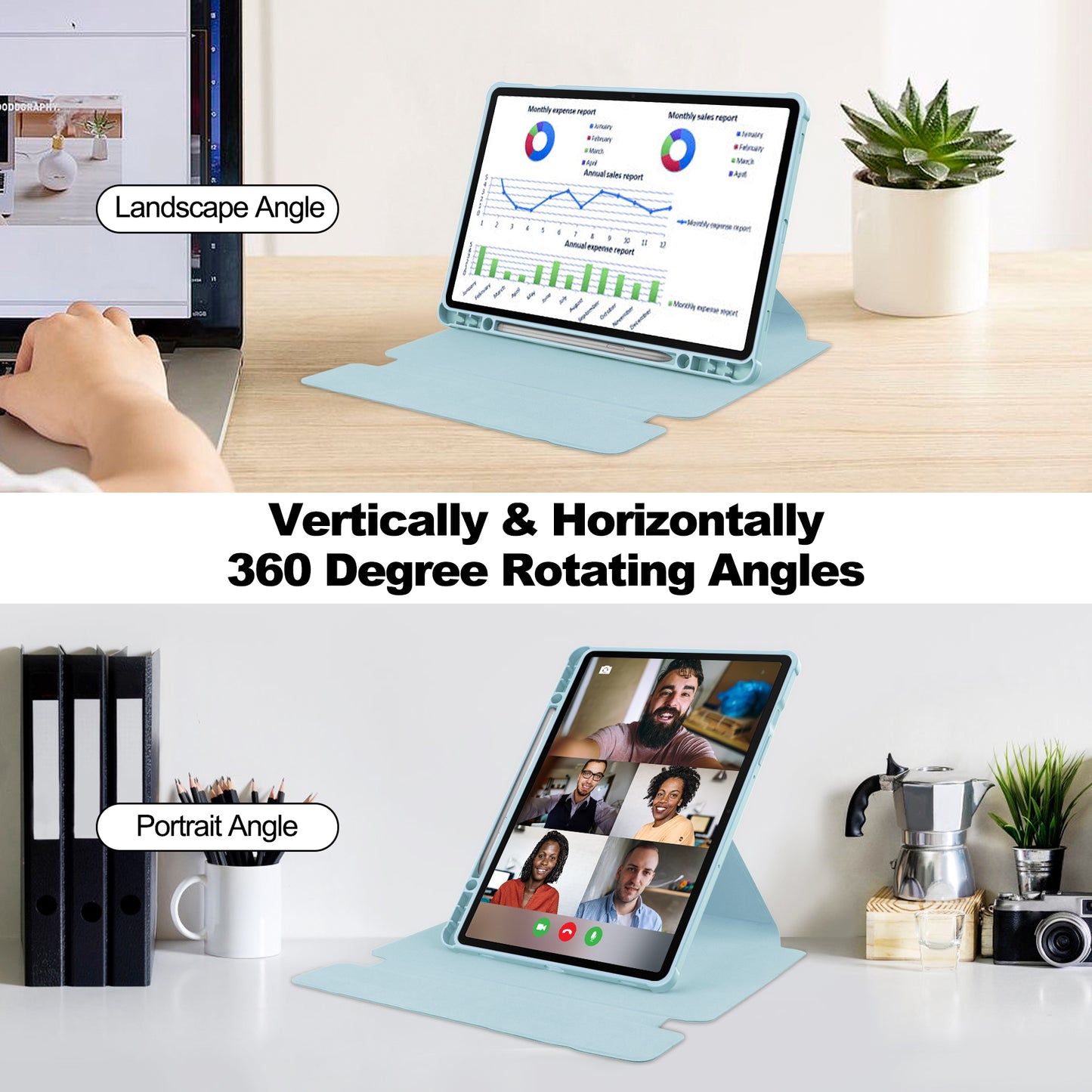 Tablet Case with Wireless Keyboard for Samsung Galaxy Tab S9+ , 360-Degree Rotating Stand PU Leather+Acrylic Cover