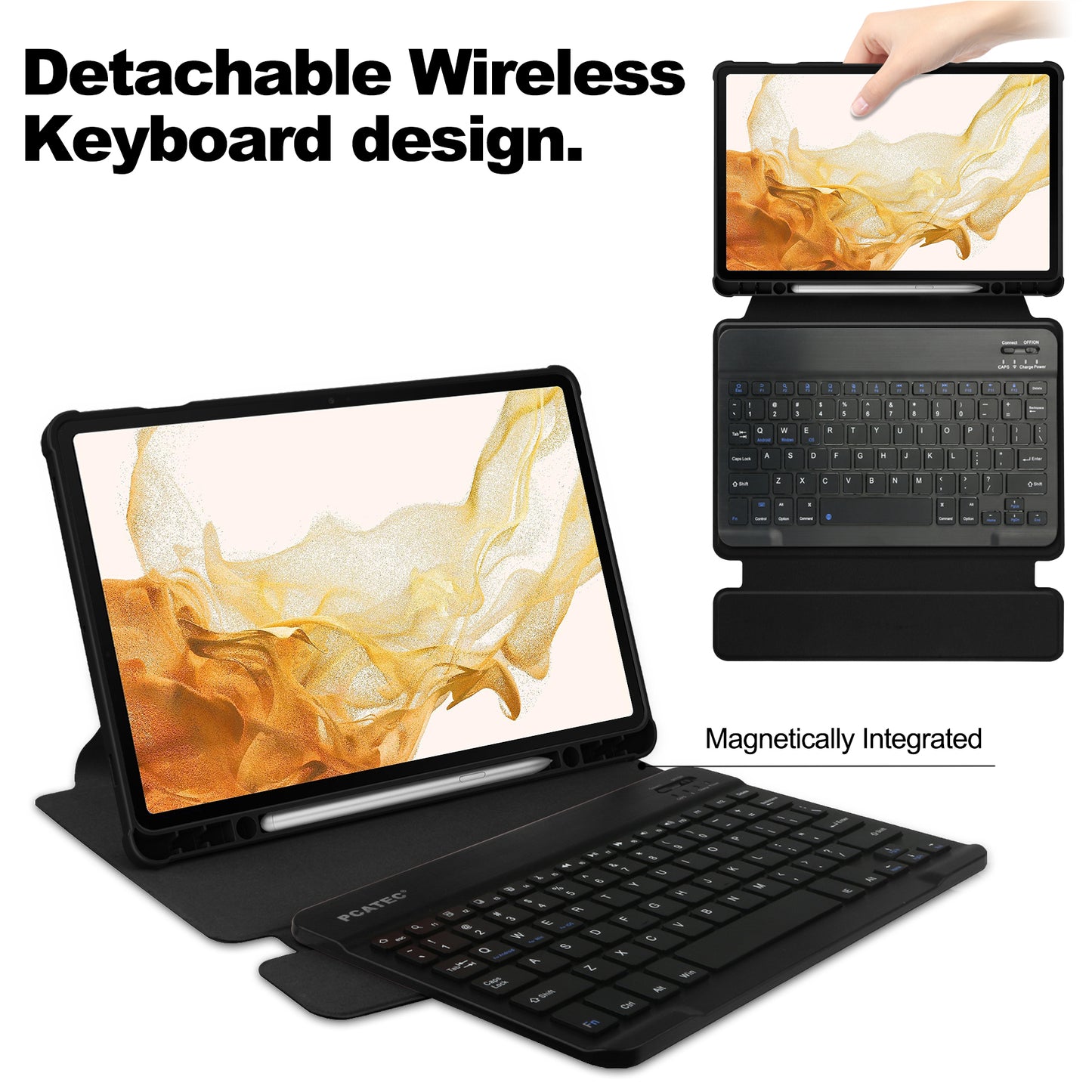 Tablet Case with Wireless Keyboard for Samsung Galaxy Tab S9+ , 360-Degree Rotating Stand PU Leather+Acrylic Cover