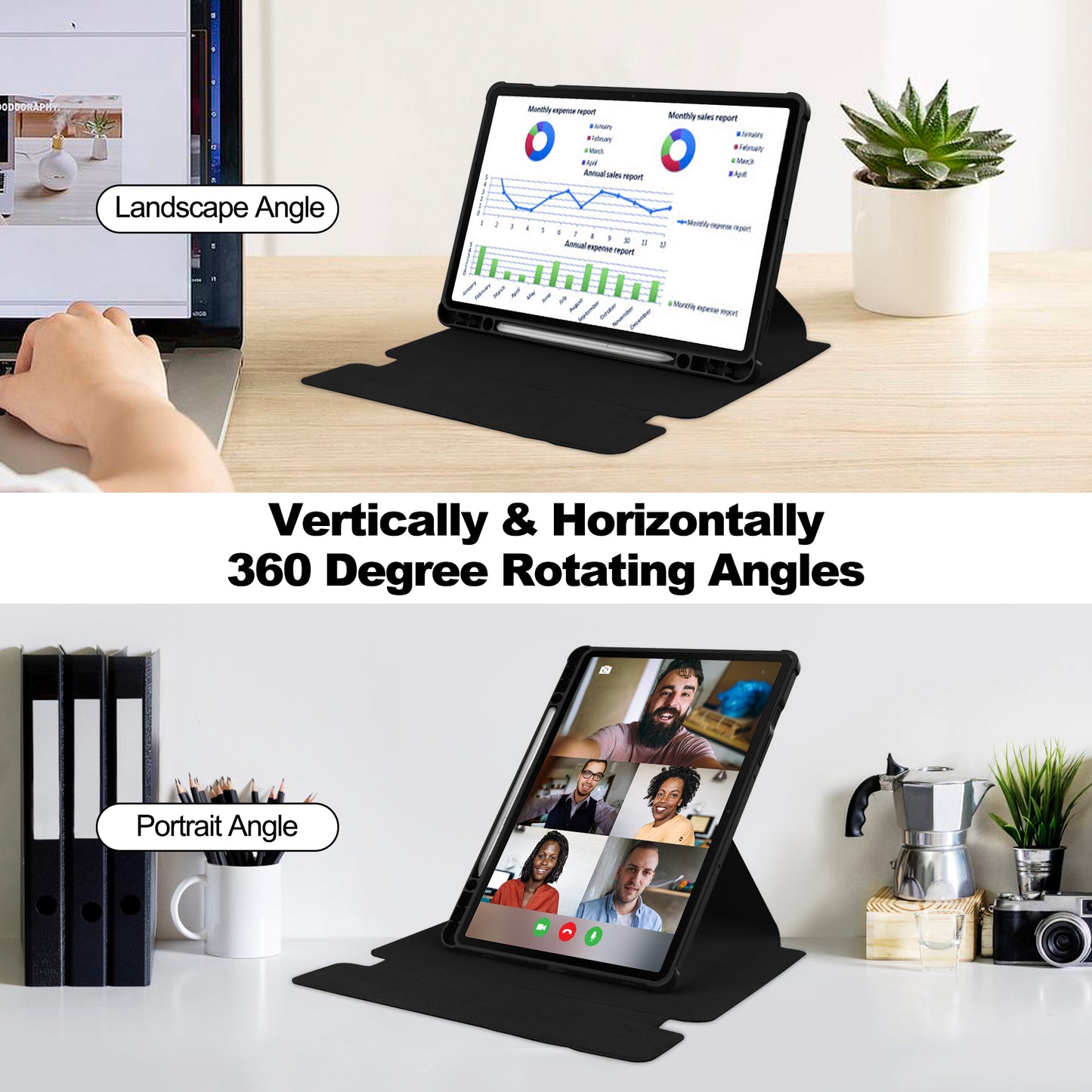 Tablet Case with Wireless Keyboard for Samsung Galaxy Tab S9+ , 360-Degree Rotating Stand PU Leather+Acrylic Cover