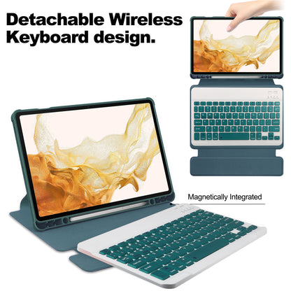 Tablet Case with Wireless Keyboard for Samsung Galaxy Tab S9+ , 360-Degree Rotating Stand PU Leather+Acrylic Cover