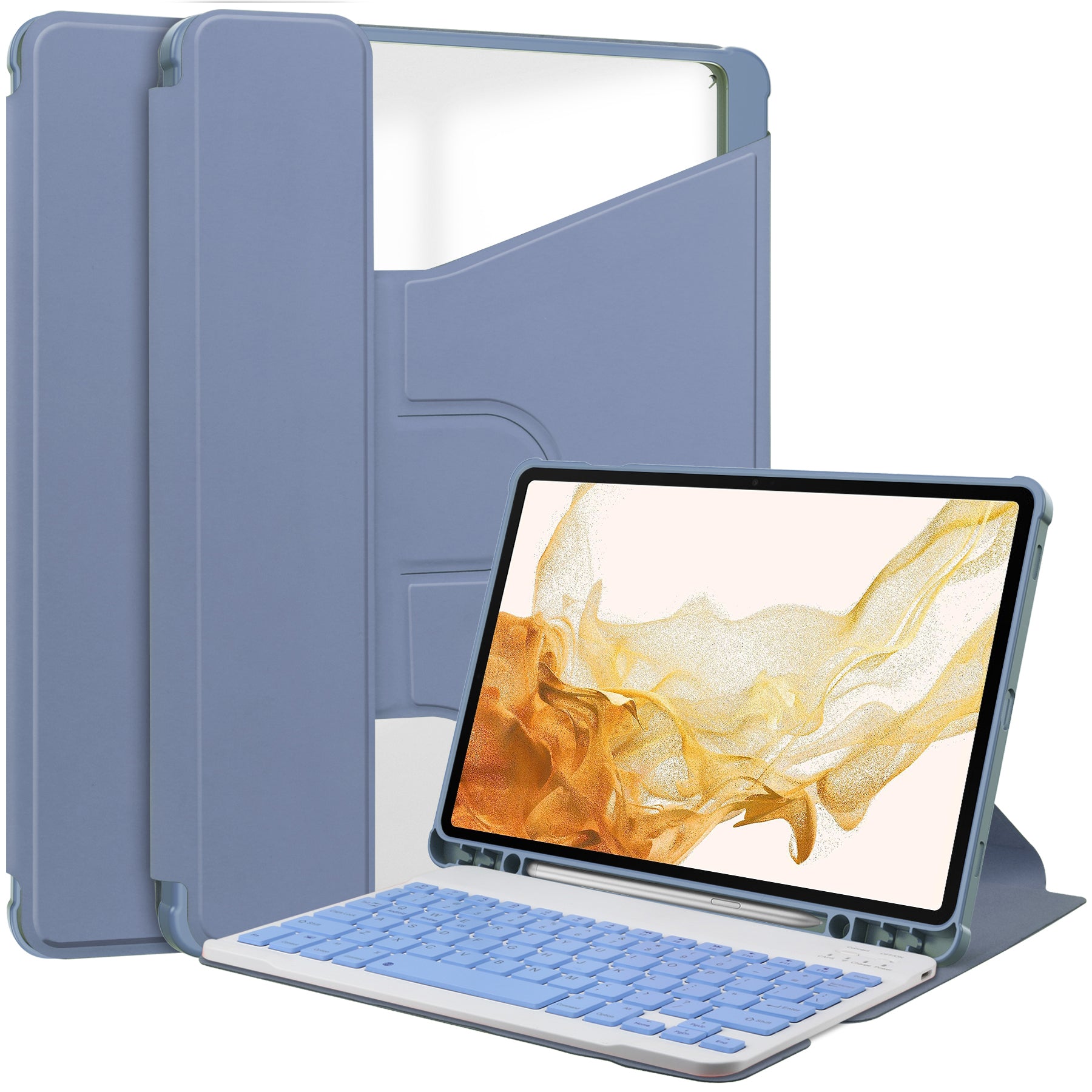 Tablet Case with Wireless Keyboard for Samsung Galaxy Tab S9+ , 360-Degree Rotating Stand PU Leather+Acrylic Cover