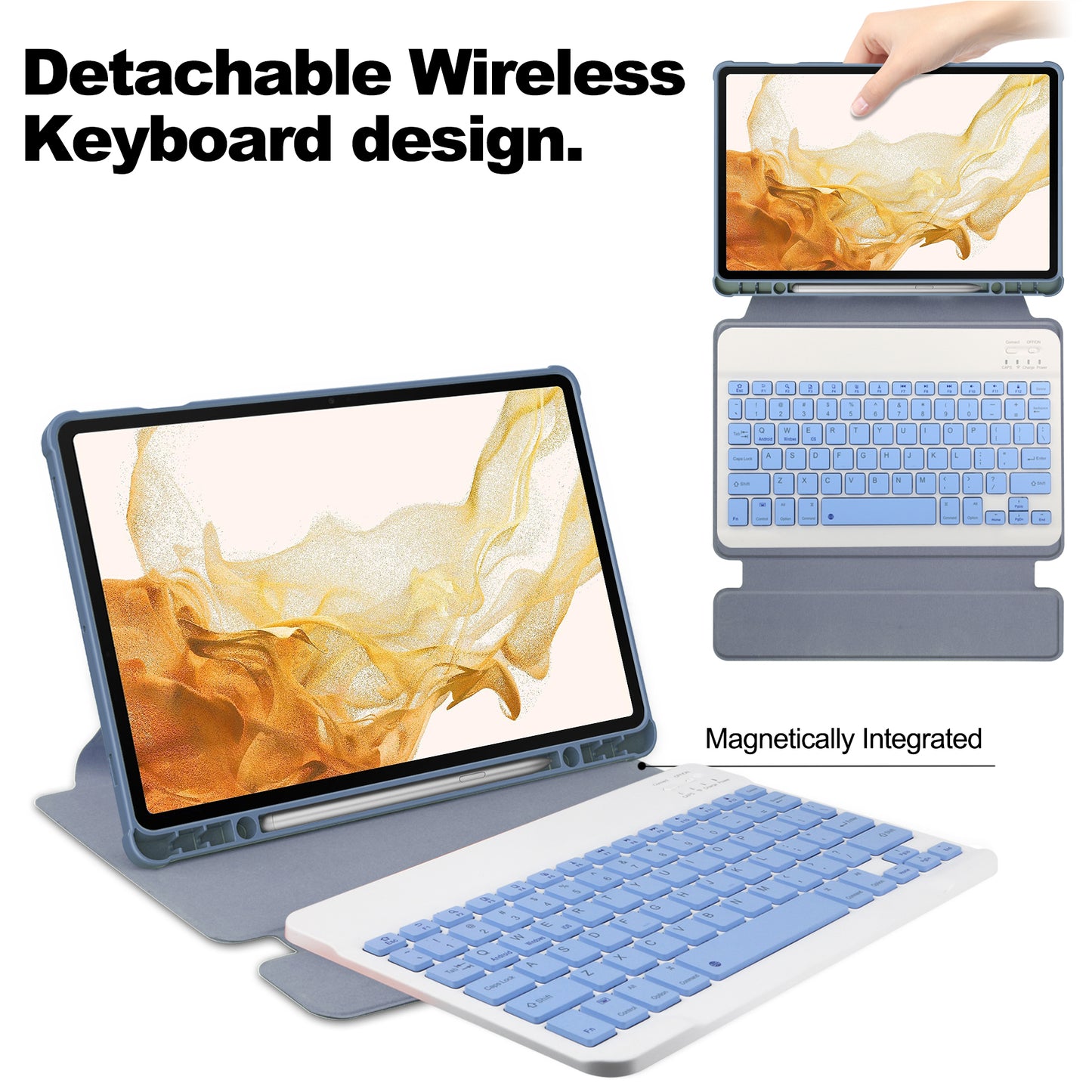 Tablet Case with Wireless Keyboard for Samsung Galaxy Tab S9+ , 360-Degree Rotating Stand PU Leather+Acrylic Cover