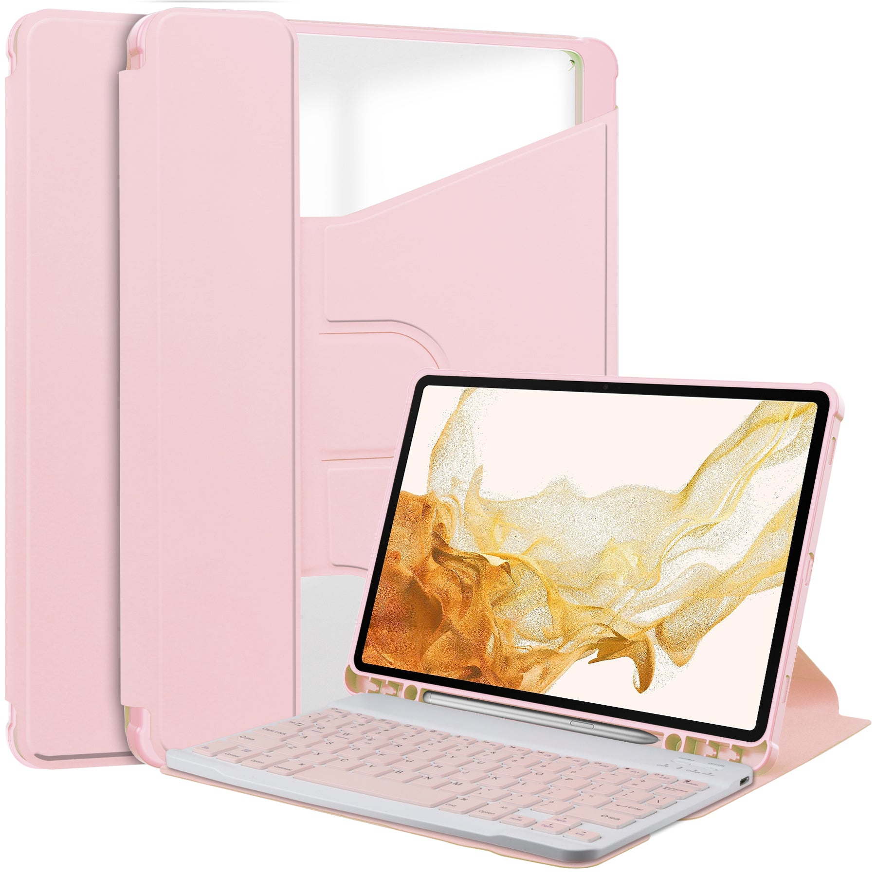 Tablet Case with Wireless Keyboard for Samsung Galaxy Tab S9+ , 360-Degree Rotating Stand PU Leather+Acrylic Cover