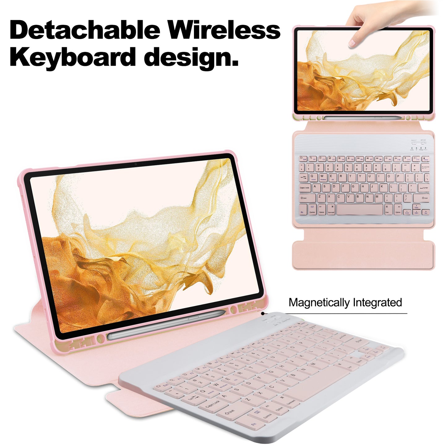 Tablet Case with Wireless Keyboard for Samsung Galaxy Tab S9+ , 360-Degree Rotating Stand PU Leather+Acrylic Cover